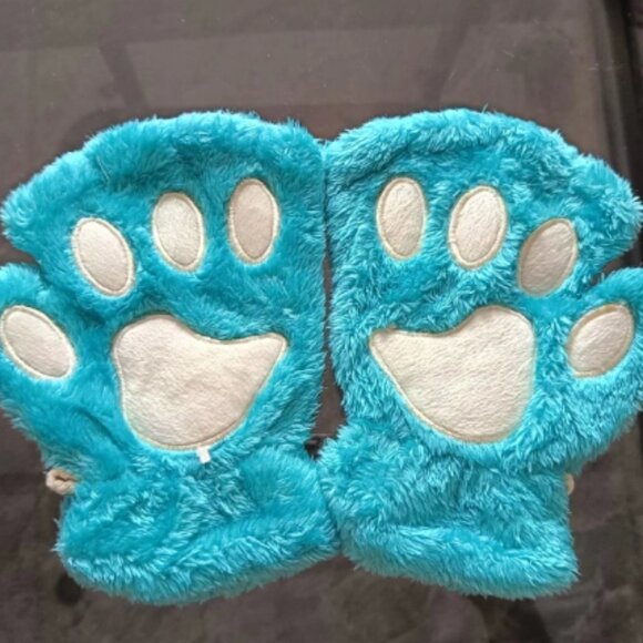 x2 Pairs Plush Paw Fingerless Gloves - Brand New - Picture 2 of 7